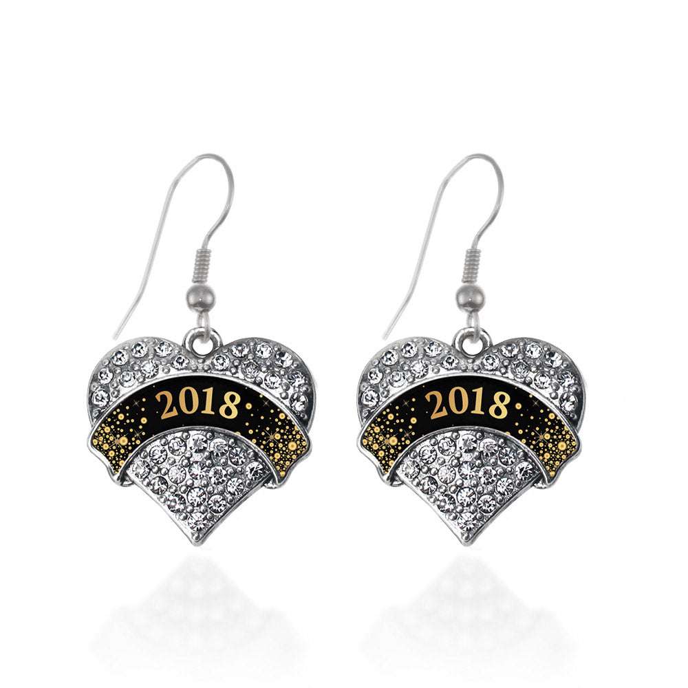 Silver Black and Gold New Year's 2018 Pave Heart Charm Dangle Earrings
