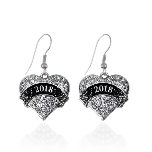 Silver Black and Silver New Year's 2018 Pave Heart Charm Dangle Earrings