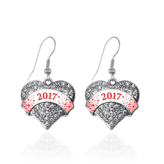 Silver Red and White Christmas 2017 Pave Heart Charm Dangle Earrings