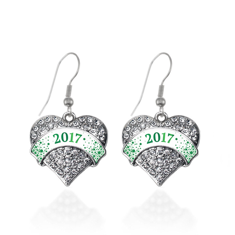 Silver Green and White Christmas 2017 Pave Heart Charm Dangle Earrings