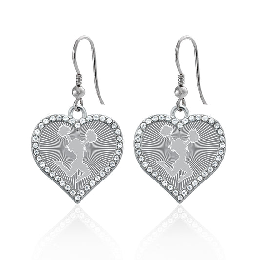 Silver Cheerleader - Gray Open Heart Charm Dangle Earrings