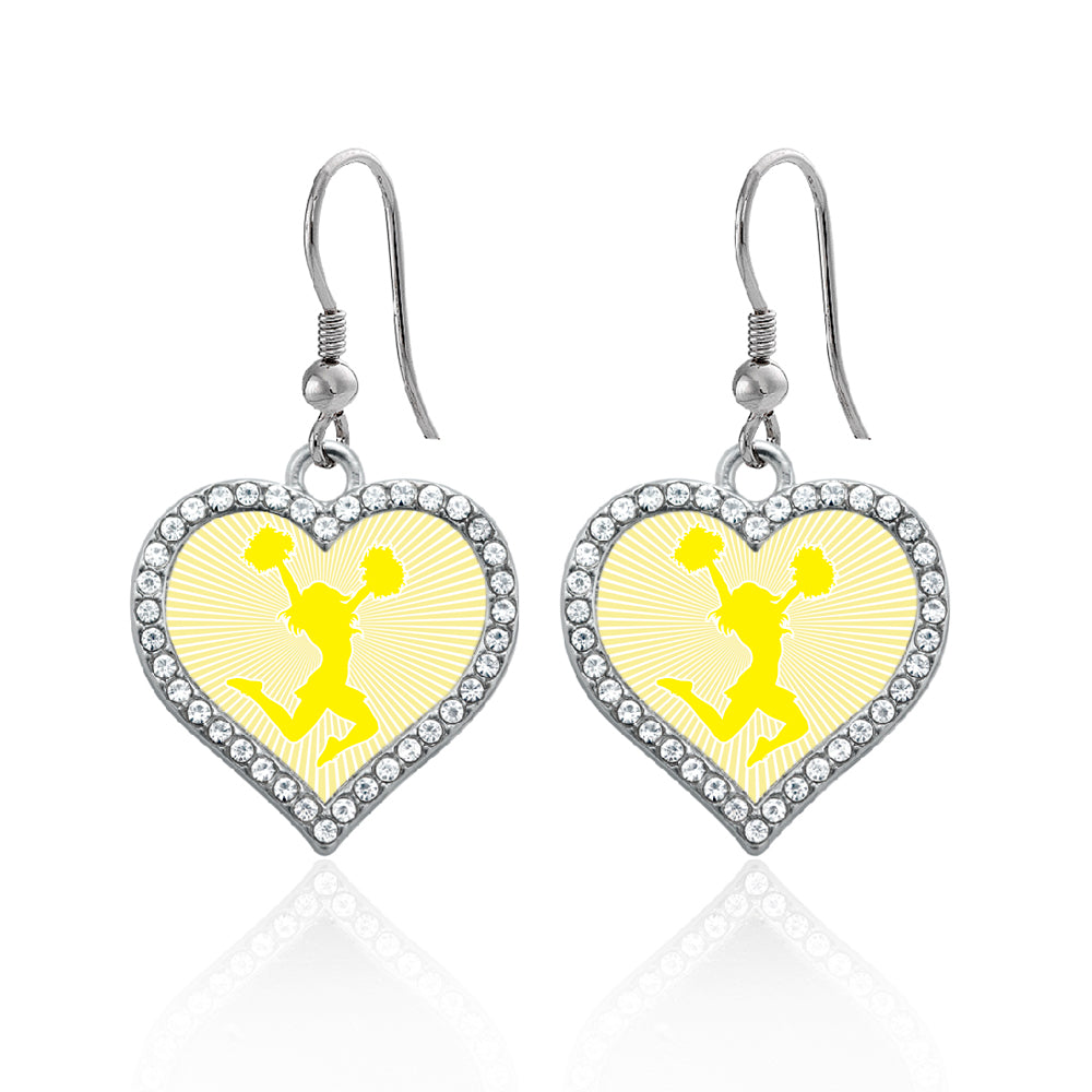 Silver Cheerleader - Yellow Open Heart Charm Dangle Earrings