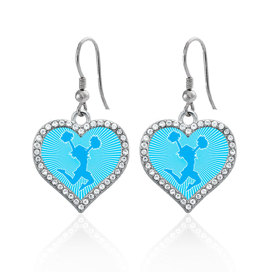 Silver Cheerleader - Light Blue Open Heart Charm Dangle Earrings