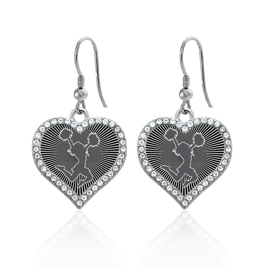 Silver Cheerleader - Black Open Heart Charm Dangle Earrings