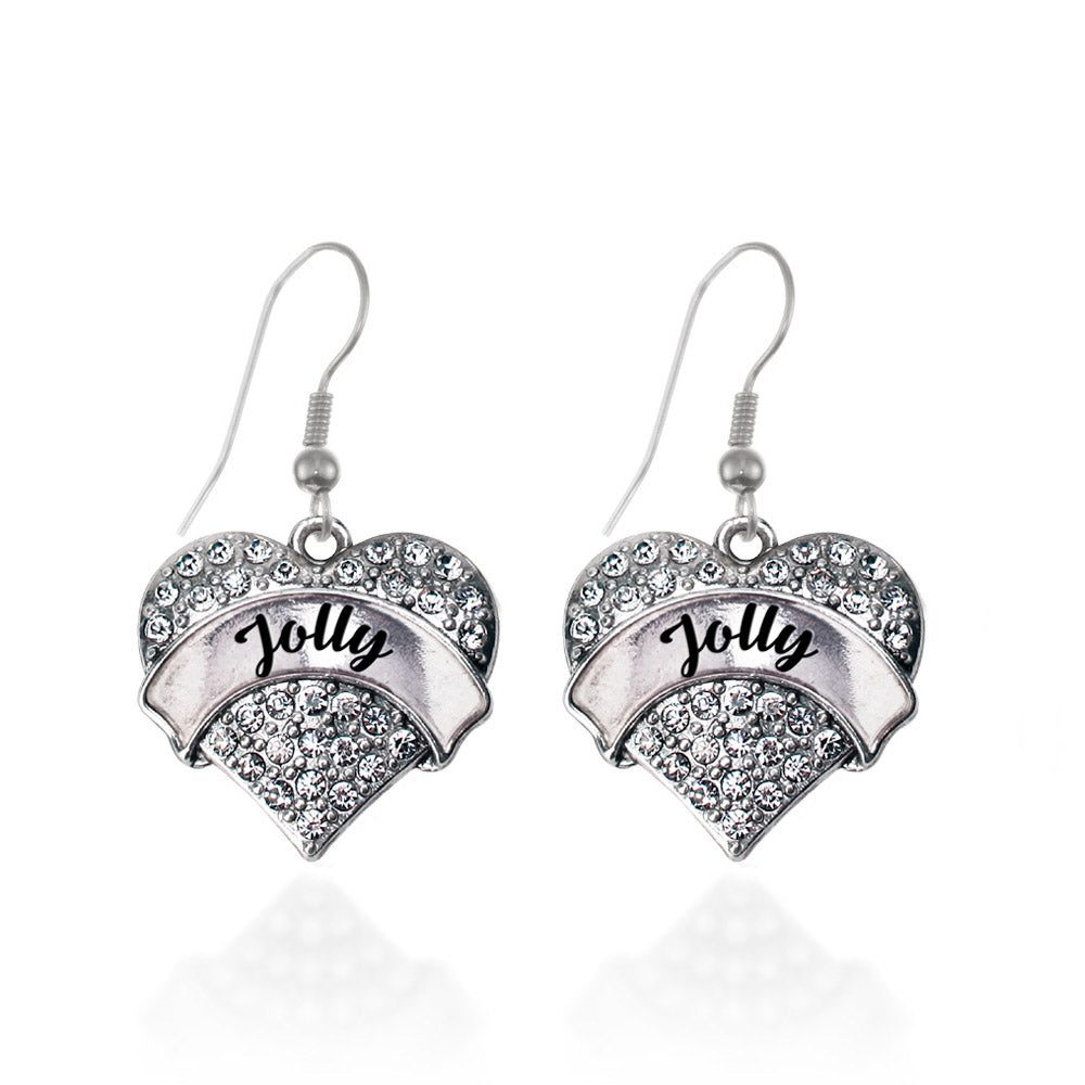 Silver Jolly Pave Heart Charm Dangle Earrings