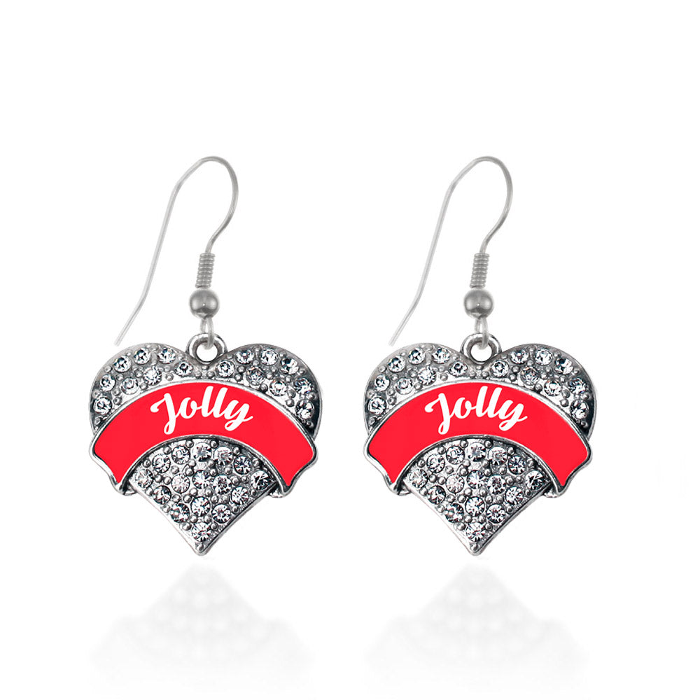 Silver Red Jolly Pave Heart Charm Dangle Earrings