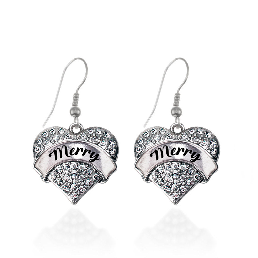 Silver Merry Pave Heart Charm Dangle Earrings