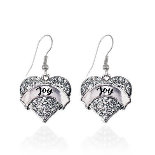 Silver Joy Pave Heart Charm Dangle Earrings