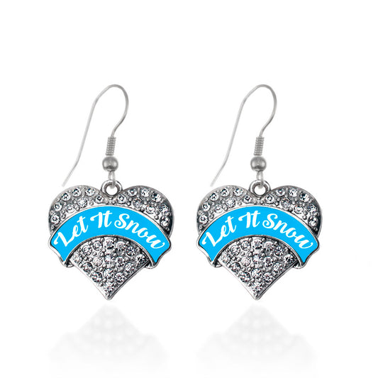 Silver Blue Let It Snow Pave Heart Charm Dangle Earrings