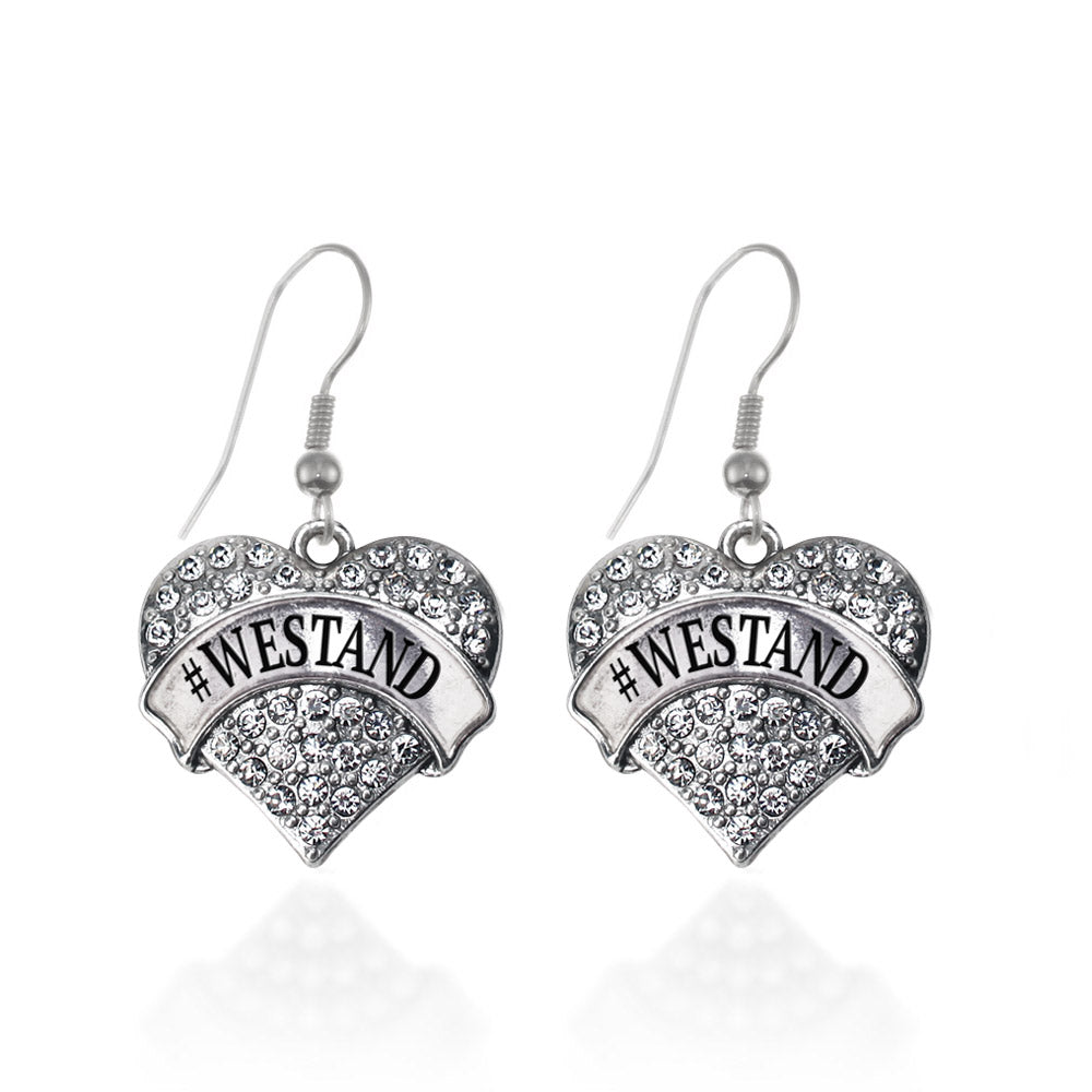 Silver #WESTAND Pave Heart Charm Dangle Earrings