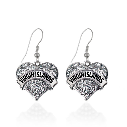 Silver Virgin Islands Pave Heart Charm Dangle Earrings