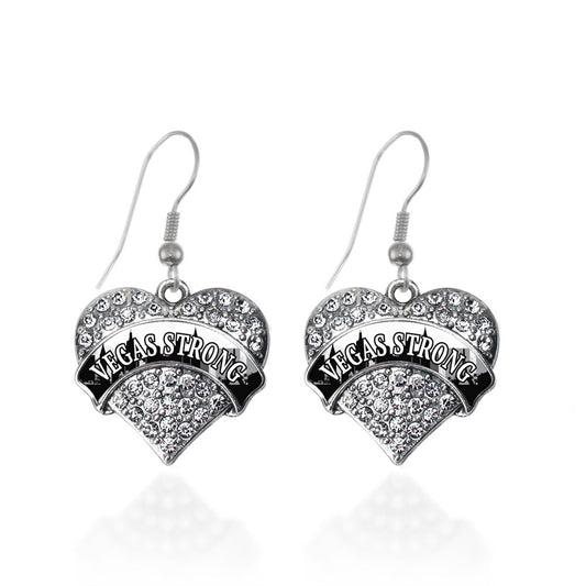 Silver Vegas Strong - City Skyline Pave Heart Charm Dangle Earrings