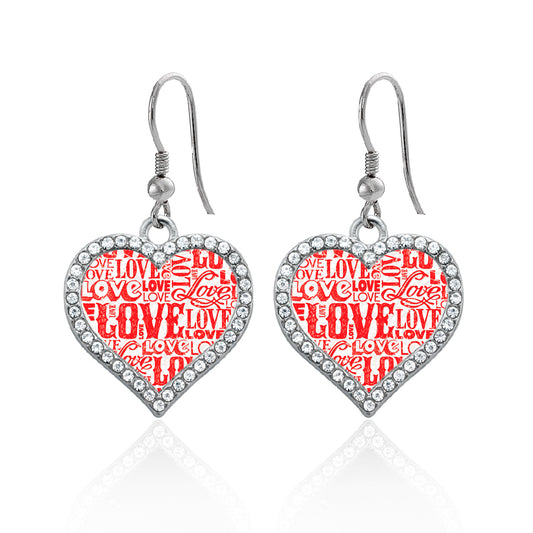 Silver Love Pattern Open Heart Charm Dangle Earrings