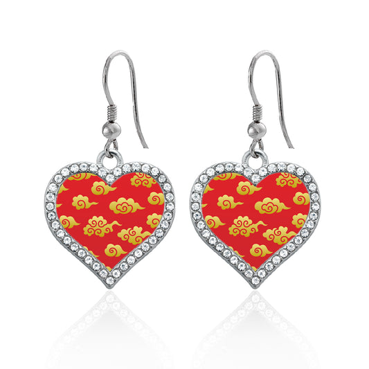 Silver Gold Chinese New Year Cloud Pattern Open Heart Charm Dangle Earrings