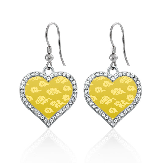 Silver Yellow Chinese New Year Cloud Pattern Open Heart Charm Dangle Earrings