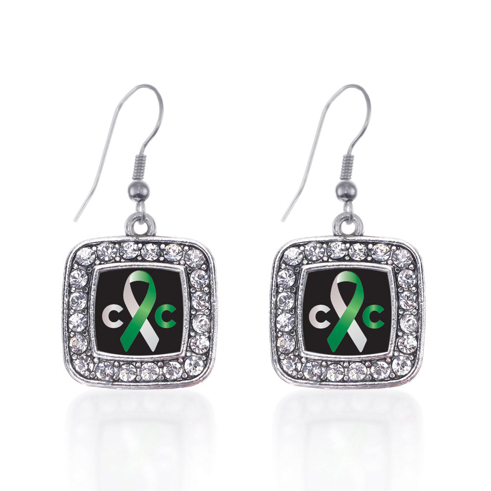 Silver Cervical Cancer Support Square Charm Dangle Earrings