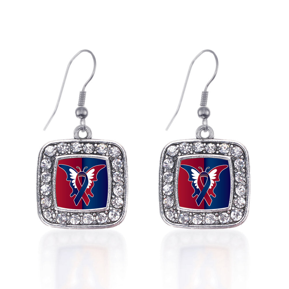 Silver CHD Support Square Charm Dangle Earrings