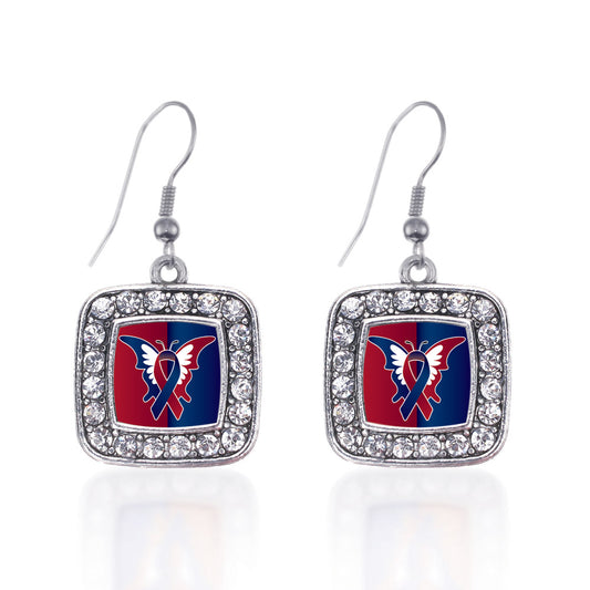 Silver CHD Support Square Charm Dangle Earrings