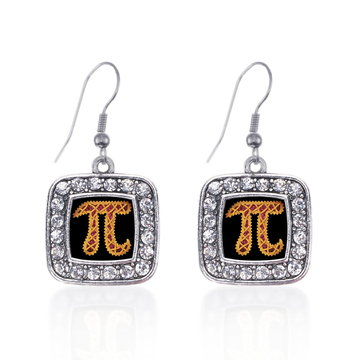Silver Pi Square Charm Dangle Earrings