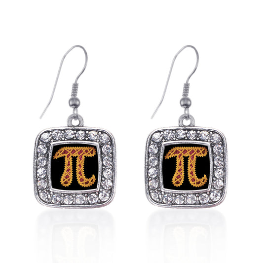 Silver Pi Square Charm Dangle Earrings
