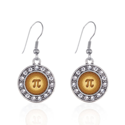 Silver Pi Circle Charm Dangle Earrings