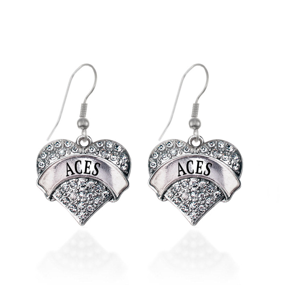 Silver ACES Pave Heart Charm Dangle Earrings