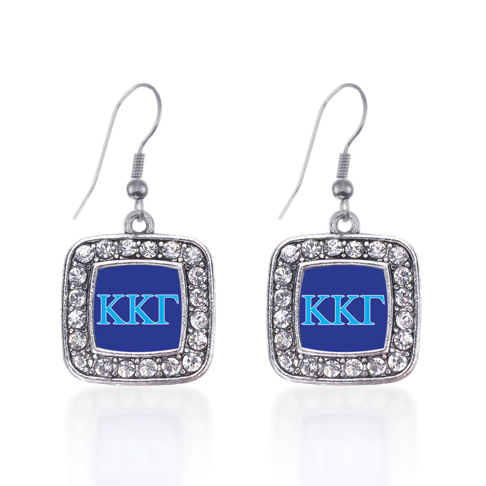 Silver Kappa Kappa Gamma Square Charm Dangle Earrings