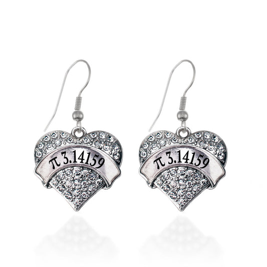 Silver Pi Pave Heart Charm Dangle Earrings