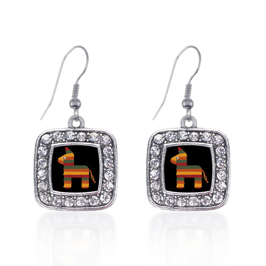 Silver Cute Piñata Square Charm Dangle Earrings