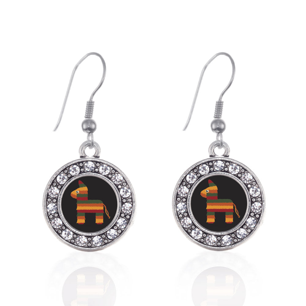 Silver Cute Piñata Circle Charm Dangle Earrings