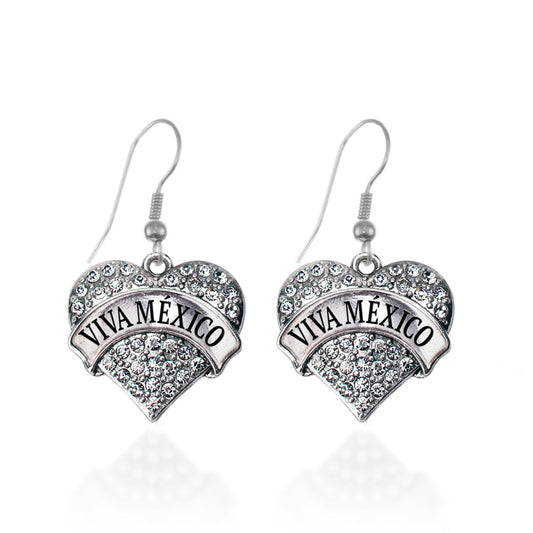 Silver Viva México Pave Heart Charm Dangle Earrings