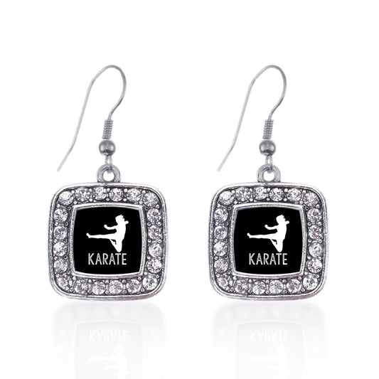 Silver Karate Square Charm Dangle Earrings