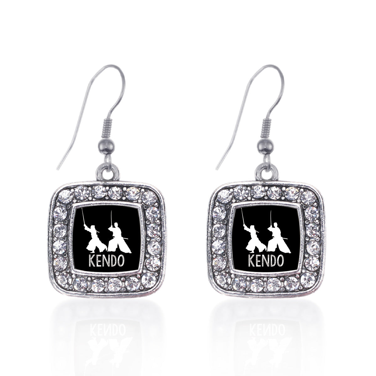 Silver Kendo Square Charm Dangle Earrings