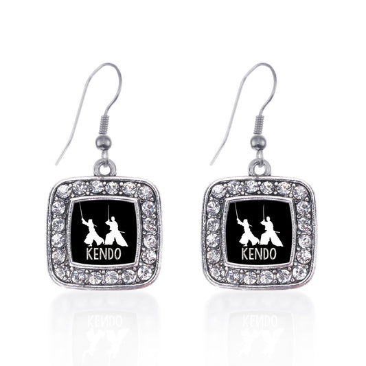 Silver Kendo Square Charm Dangle Earrings