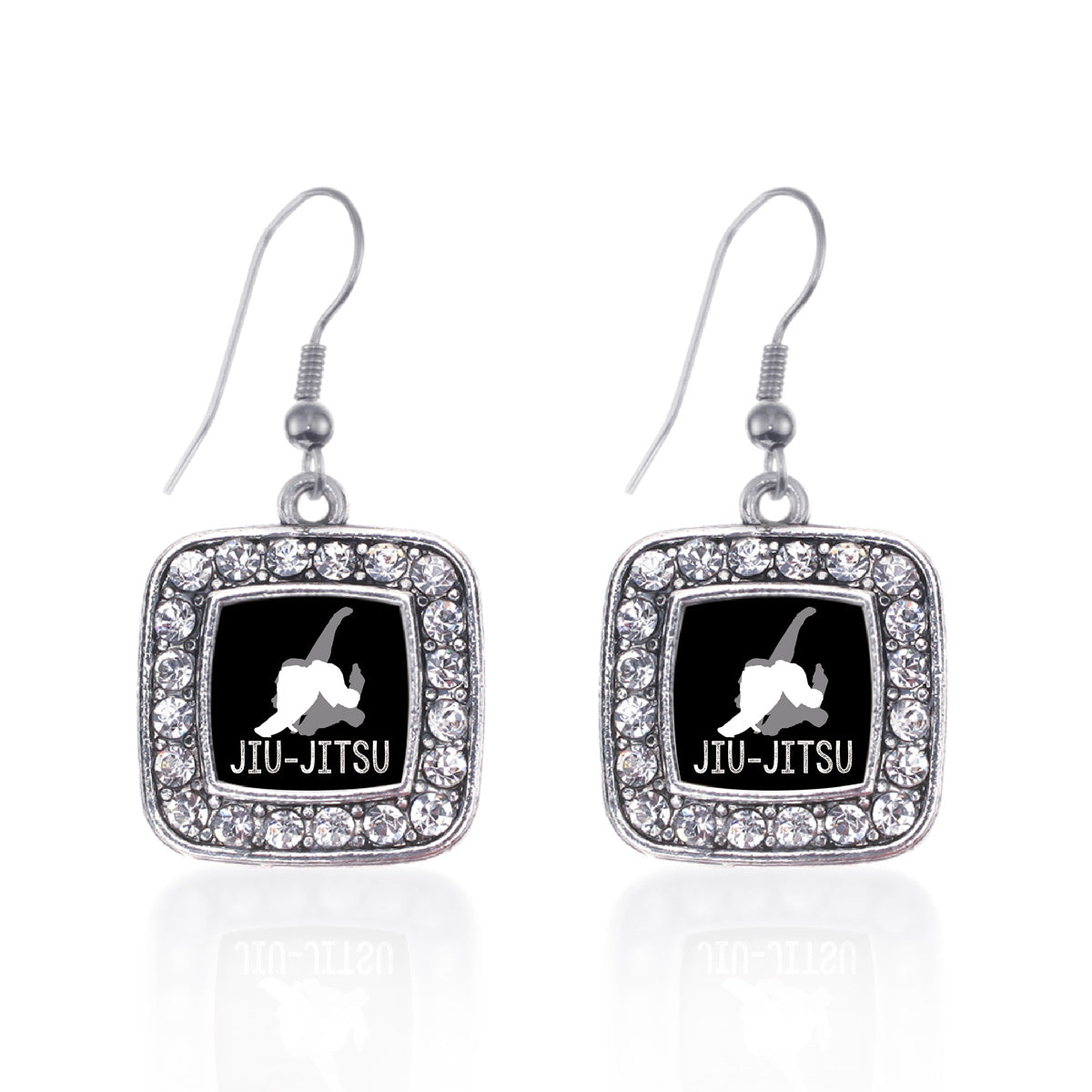 Silver Jiu-jitsu Square Charm Dangle Earrings