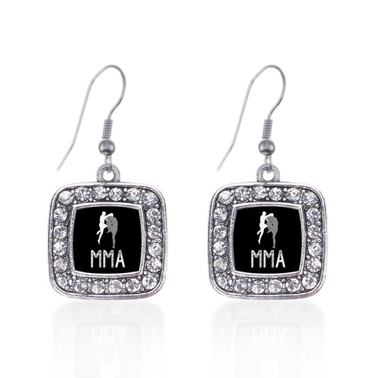 Silver MMA Square Charm Dangle Earrings