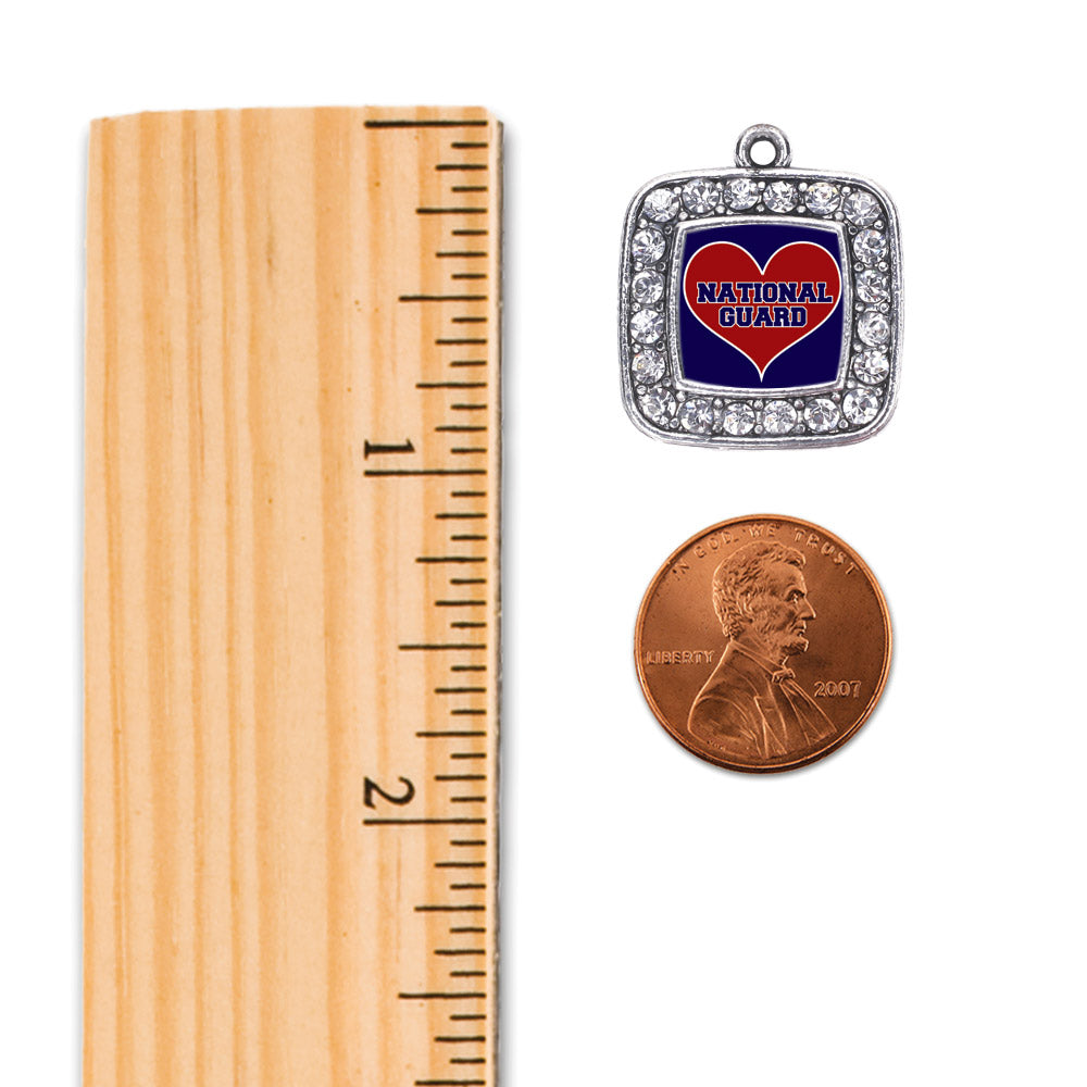 Silver National Guard Square Charm Dangle Earrings