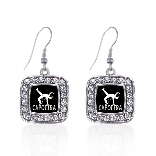 Silver Capoeira Square Charm Dangle Earrings