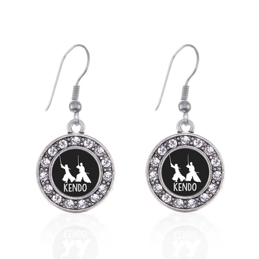 Silver Kendo Circle Charm Dangle Earrings