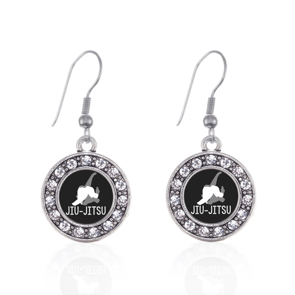 Silver Jiu-jitsu Circle Charm Dangle Earrings