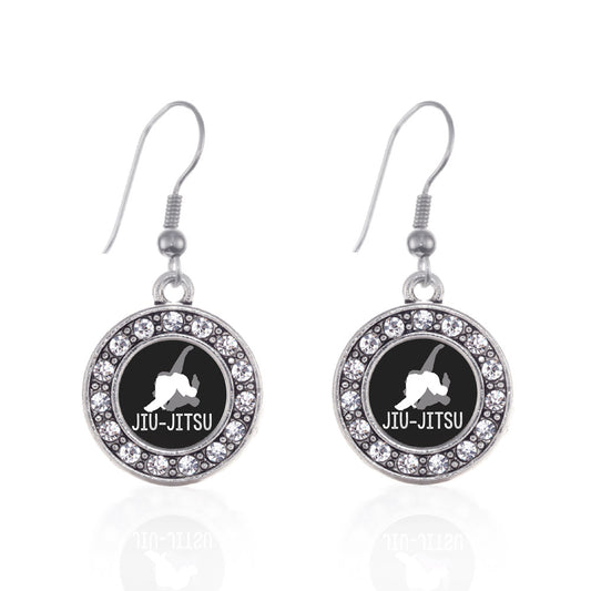 Silver Jiu-jitsu Circle Charm Dangle Earrings