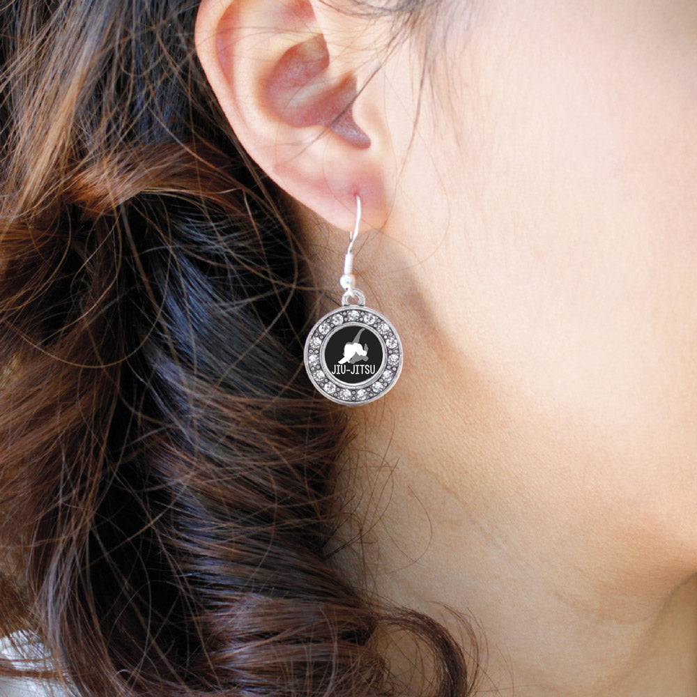 Silver Jiu-jitsu Circle Charm Dangle Earrings