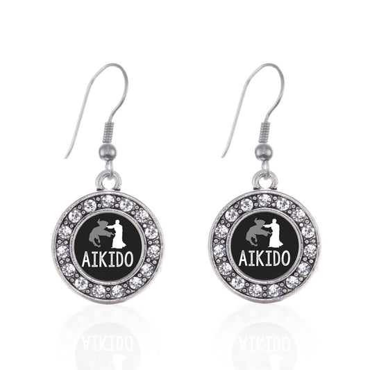 Silver Aikido Circle Charm Dangle Earrings
