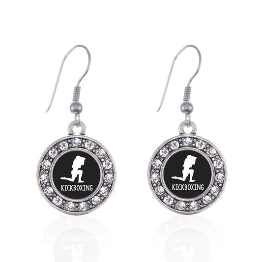 Silver Kickboxing Circle Charm Dangle Earrings