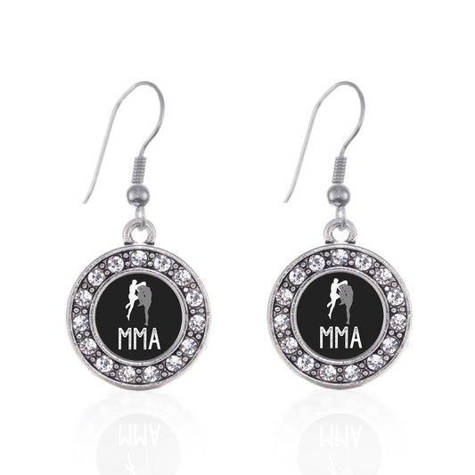 Silver MMA Circle Charm Dangle Earrings