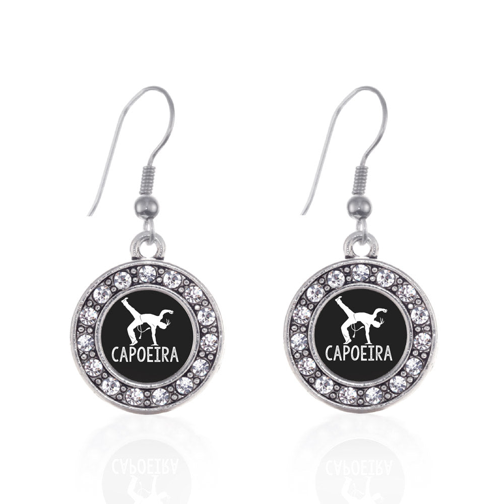 Silver Capoeira Circle Charm Dangle Earrings