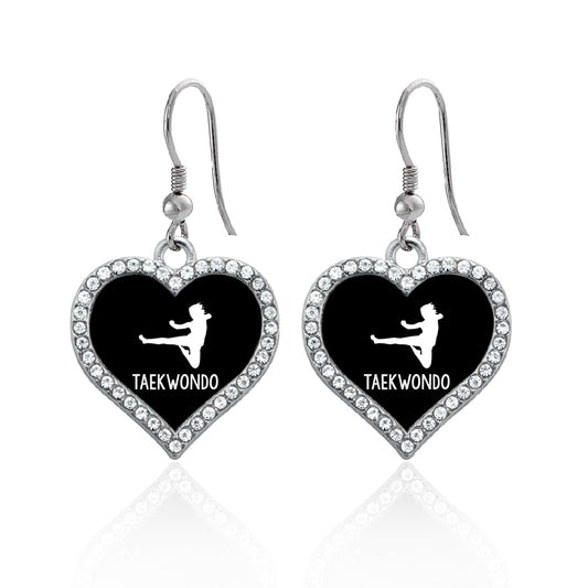 Silver Taekwondo Open Heart Charm Dangle Earrings