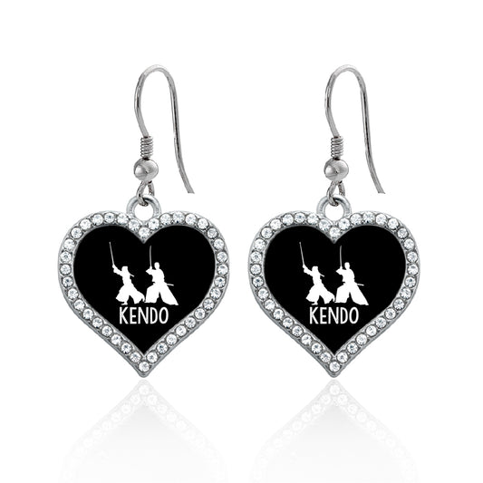 Silver Kendo Open Heart Charm Dangle Earrings