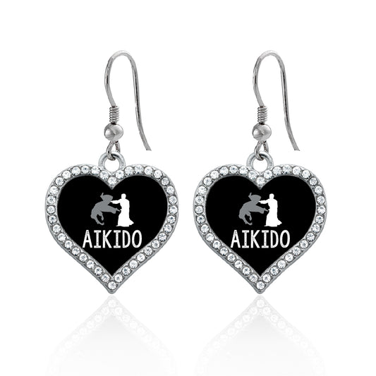 Silver Jiu-jitsu Open Heart Charm Dangle Earrings