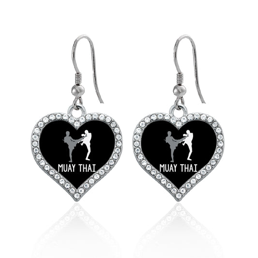 Silver Muay Thai Open Heart Charm Dangle Earrings